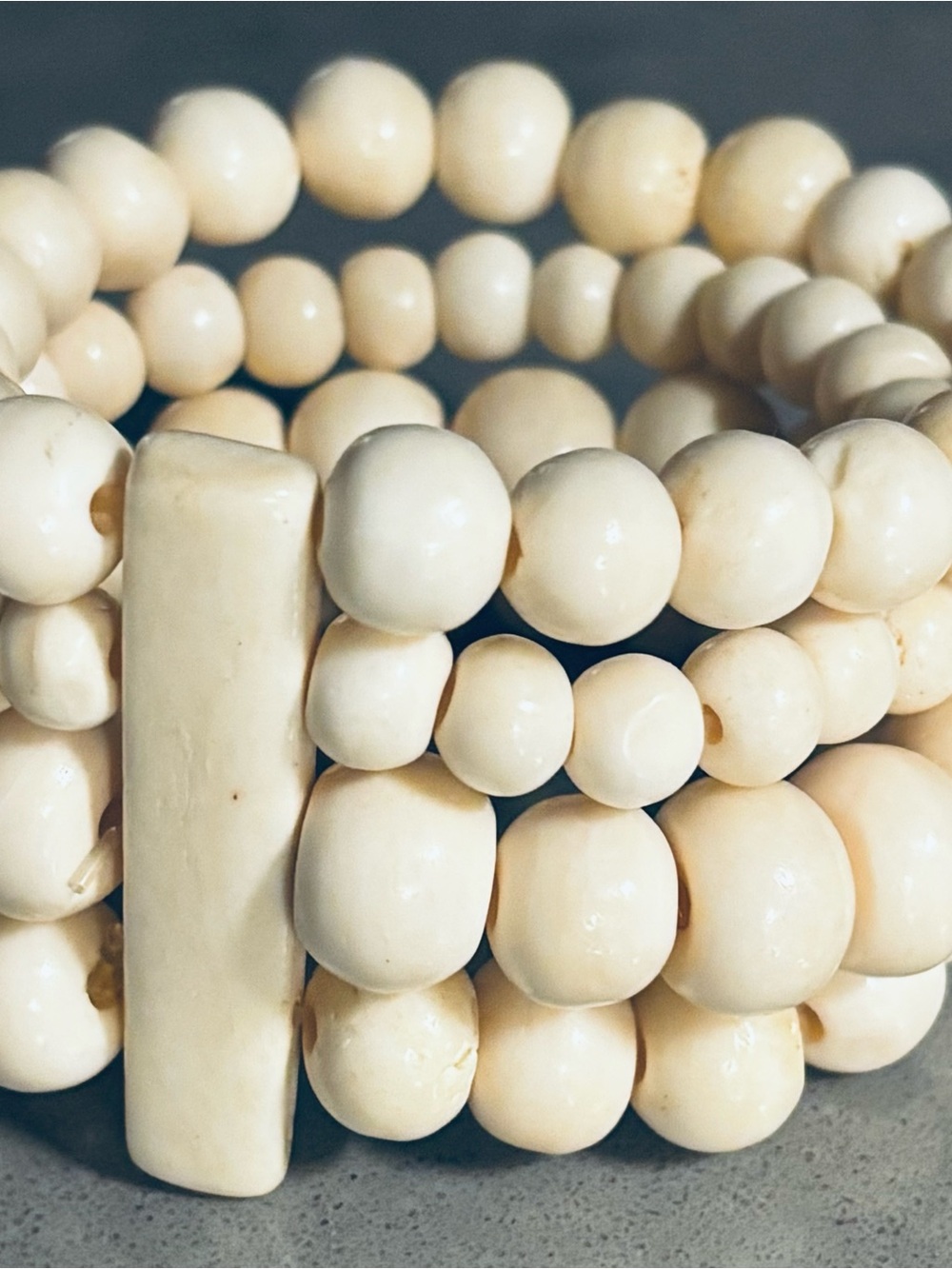 Vintage Cream Horn Beaded Stretch Cuff